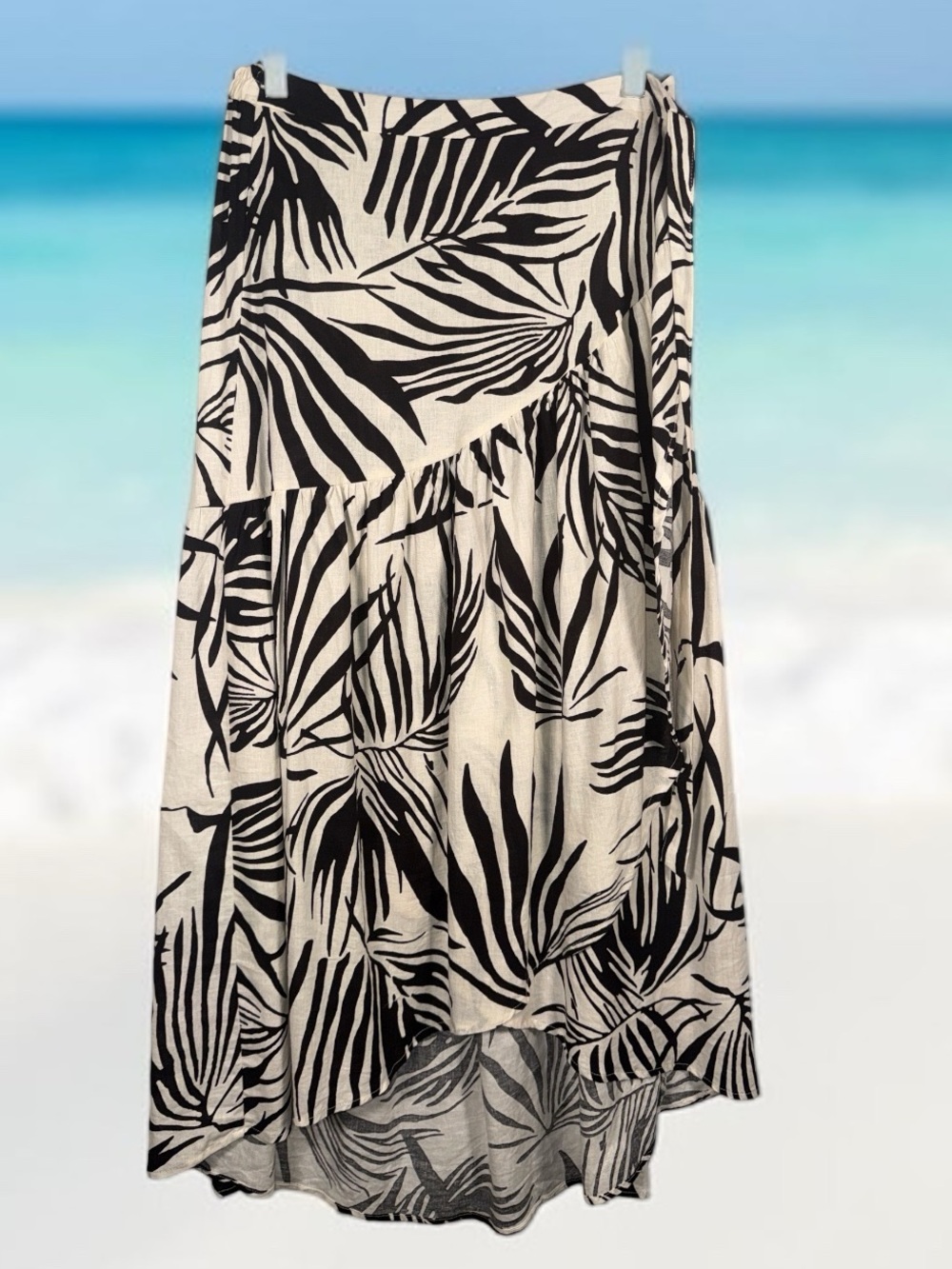 Rachel Zoe Black and Cream High-Low Printed Midi Skirt